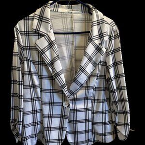 NWOT Auliné Collection White Checker Knit Blazer, 2X (Fits Like 1X) Professional